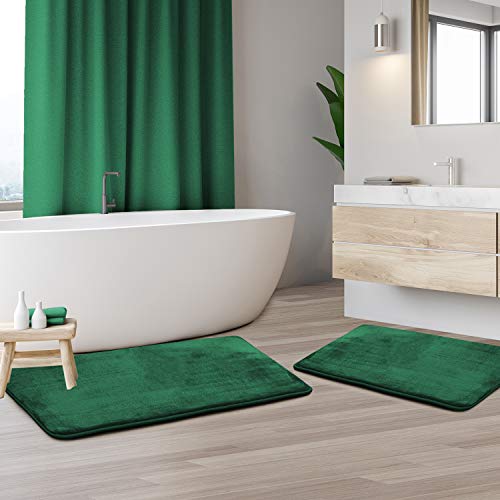 Clara Clark Bath Mat Set – Memory Foam Bath Mat - Soft Bathroom Rug - Non Slip and Super Absorbent - Fast Drying Machine Washable Bath Mat Set of 2 20 x 32, 17 x 24, Hunter