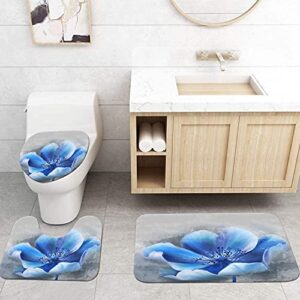 DuoBaorom 4 Pieces Set Blue Flower Shower Curtain Set Elegant Floral Picture Print on Non-Slip Rugs Toilet Lid Cover Bath Mat and Bathroom Curtain with 12 Hooks 72x72inch