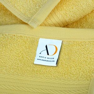 Ample Decor Wash Cloths Pack of 10, Oeko Tex Certified 600 GSM 100% Cotton Soft Absorbent, Premium Quality Durable Machine Washable, Ideal for Bathroom, Pool, Hotel, Spa – Yellow