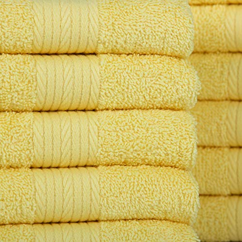 Ample Decor Wash Cloths Pack of 10, Oeko Tex Certified 600 GSM 100% Cotton Soft Absorbent, Premium Quality Durable Machine Washable, Ideal for Bathroom, Pool, Hotel, Spa – Yellow