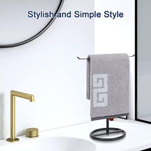 NearMoon T-Shape Hand Towel Holder-Bathroom Towel Rack-Stand with Round Base Towel Bar for Bathroom Kitchen Vanity Countertop, All-Metal Waterproof Standing Tower Ring, Matte Black