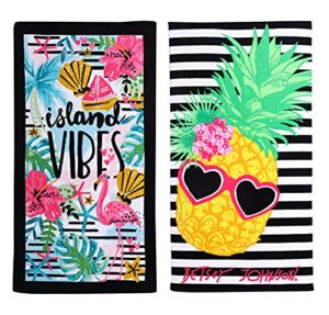 betsey johnson - beach towel set, highly absorbent & fade resistant beach accessories, ideal for pool, picnic, or beach (island vibes & chill pineapple, 2 piece)