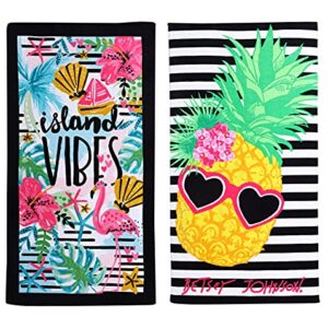 Betsey Johnson - Beach Towel Set, Highly Absorbent & Fade Resistant Beach Accessories, Ideal for Pool, Picnic, or Beach (Island Vibes & Chill Pineapple, 2 Piece)