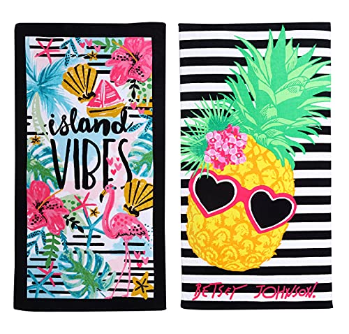 Betsey Johnson - Beach Towel Set, Highly Absorbent & Fade Resistant Beach Accessories, Ideal for Pool, Picnic, or Beach (Island Vibes & Chill Pineapple, 2 Piece)