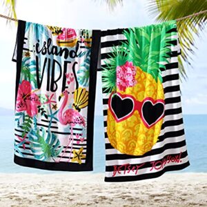 Betsey Johnson - Beach Towel Set, Highly Absorbent & Fade Resistant Beach Accessories, Ideal for Pool, Picnic, or Beach (Island Vibes & Chill Pineapple, 2 Piece)