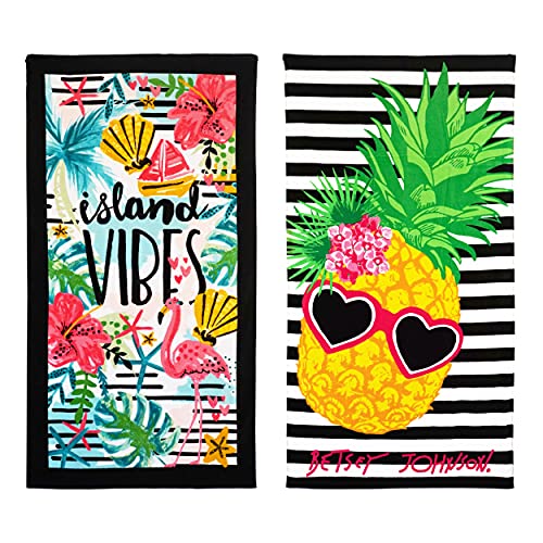 Betsey Johnson - Beach Towel Set, Highly Absorbent & Fade Resistant Beach Accessories, Ideal for Pool, Picnic, or Beach (Island Vibes & Chill Pineapple, 2 Piece)