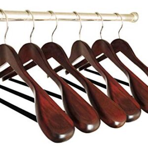 B&C Home Goods Set of 6 Luxury Wooden Hangers - Extra Wide Wood Coat Suit Hangers with Velvet Bar for Coats Clothes and Pants - Wide Shoulder