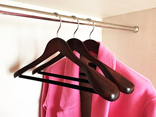 B&C Home Goods Set of 6 Luxury Wooden Hangers - Extra Wide Wood Coat Suit Hangers with Velvet Bar for Coats Clothes and Pants - Wide Shoulder