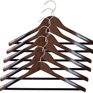 B&C Home Goods Set of 6 Luxury Wooden Hangers - Extra Wide Wood Coat Suit Hangers with Velvet Bar for Coats Clothes and Pants - Wide Shoulder