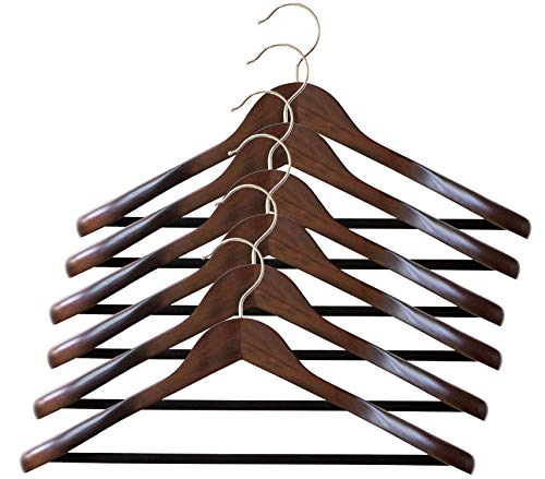 B&C Home Goods Set of 6 Luxury Wooden Hangers - Extra Wide Wood Coat Suit Hangers with Velvet Bar for Coats Clothes and Pants - Wide Shoulder