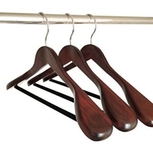 B&C Home Goods Set of 6 Luxury Wooden Hangers - Extra Wide Wood Coat Suit Hangers with Velvet Bar for Coats Clothes and Pants - Wide Shoulder