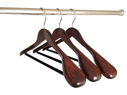 B&C Home Goods Set of 6 Luxury Wooden Hangers - Extra Wide Wood Coat Suit Hangers with Velvet Bar for Coats Clothes and Pants - Wide Shoulder