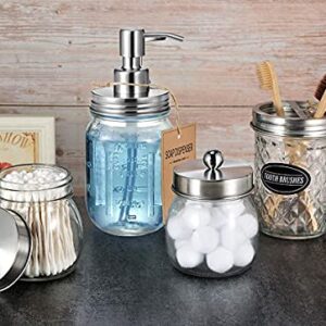 Amolliar 4PCS & 2pcs Brushed Nickel Mason Jar Bathroom Accessories Set-3 pcs Lotion Soap Dispenser & 2 pcs Cotton Swab Holder &1pcs Toothbrush Holder,Waterproof Stickers,Rustic Farmhouse Decor