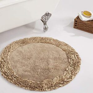 Better Trends Shaggy Border Collection is Ultra Soft, Plush and Absorbent Tufted Bath Mat Rug 100% Cotton in Vibrant Colors, 30" Round, Beige