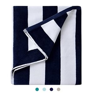 LULUHOME Plush Oversized Beach Towel - Fluffy Cotton Thick 36 x 70 Inch Navy Blue Striped Pool Towels, Large Summer Cabana Swimming Towel for Adults