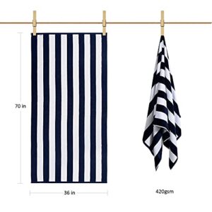 LULUHOME Plush Oversized Beach Towel - Fluffy Cotton Thick 36 x 70 Inch Navy Blue Striped Pool Towels, Large Summer Cabana Swimming Towel for Adults