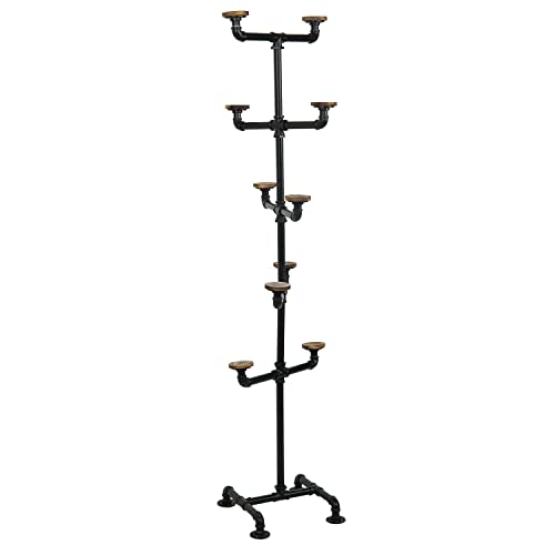 MyGift Industrial Black Metal Hat Rack Stand with 10 Round Rustic Brown Wood Hanging Hooks