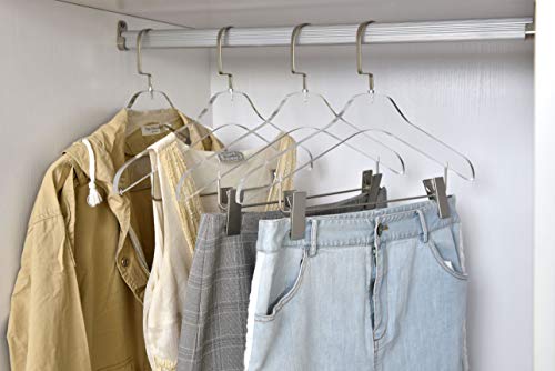 Quality Clear Acrylic Skirt Pant Hangers with Clips – 4 Pack, Stylish Clothes Hanger with Silver Hooks - Coat Hanger for Dress, Suit - Closet Organizer Adult Hangers - Cloth Hangers (Silver Hook, 4)