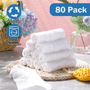 80 Pcs Bamboo Washcloths Towel Bulk 10 x 10 Inch White Washcloths Set Baby Wash Cloth for Bathroom Bamboo Soft Wash Cloths for Face Reusable Absorbent Bathroom Washcloths