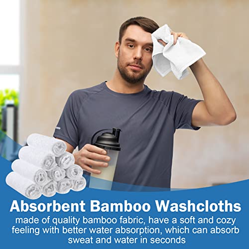 80 Pcs Bamboo Washcloths Towel Bulk 10 x 10 Inch White Washcloths Set Baby Wash Cloth for Bathroom Bamboo Soft Wash Cloths for Face Reusable Absorbent Bathroom Washcloths