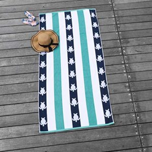cabanana Plush Oversized Beach Towel - Cotton Fluffy 35 x 70 Inch Feldspar Blue Jacquard Turtle Striped Pool Towel, Large Summer Swim Cabana Towel
