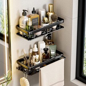 m mincycle shower caddy bathroom organizer, wall mount shower organizer with hooks,adhesive shower rack no drilling,rustproof shower shelves for bathroom storage black 2 pack