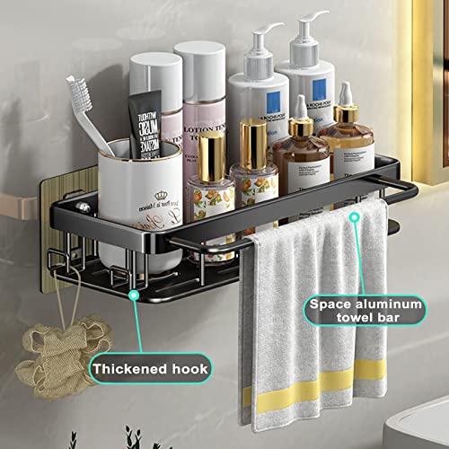 M MINCYCLE Shower Caddy Bathroom Organizer, Wall Mount Shower Organizer with Hooks,Adhesive Shower Rack No Drilling,Rustproof Shower Shelves for Bathroom Storage Black 2 Pack