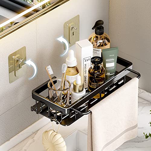 M MINCYCLE Shower Caddy Bathroom Organizer, Wall Mount Shower Organizer with Hooks,Adhesive Shower Rack No Drilling,Rustproof Shower Shelves for Bathroom Storage Black 2 Pack