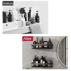 M MINCYCLE Shower Caddy Bathroom Organizer, Wall Mount Shower Organizer with Hooks,Adhesive Shower Rack No Drilling,Rustproof Shower Shelves for Bathroom Storage Black 2 Pack