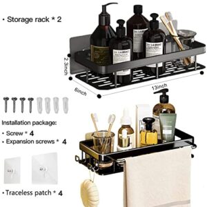 M MINCYCLE Shower Caddy Bathroom Organizer, Wall Mount Shower Organizer with Hooks,Adhesive Shower Rack No Drilling,Rustproof Shower Shelves for Bathroom Storage Black 2 Pack