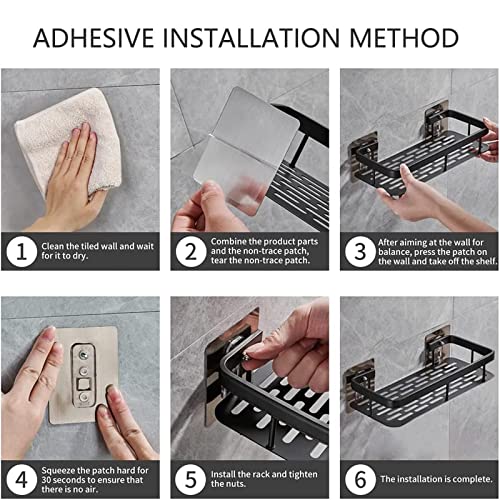 M MINCYCLE Shower Caddy Bathroom Organizer, Wall Mount Shower Organizer with Hooks,Adhesive Shower Rack No Drilling,Rustproof Shower Shelves for Bathroom Storage Black 2 Pack