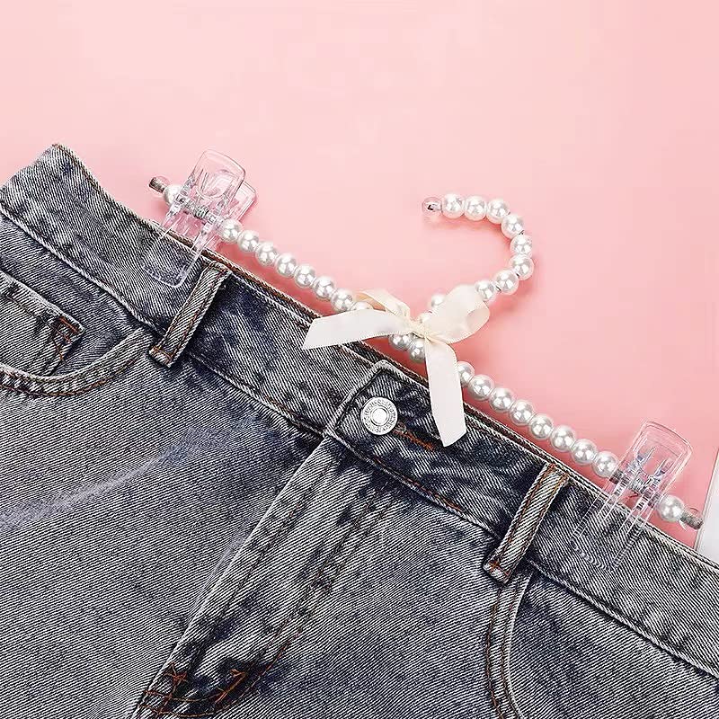 5 Pcs Plastic Artificial Pearl Pants Hangers Jeans Hangers Delicate Clothes Hangers with Clip for Trousers Skirts Jeans Slacks Pants,9.4 Inch