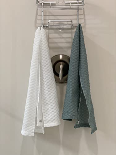 Buddha Bath Extra Long Exfoliating Shower Towel Washcloth (Medium EXFOLIATE) - Silver Blue & White - (2 Pack)