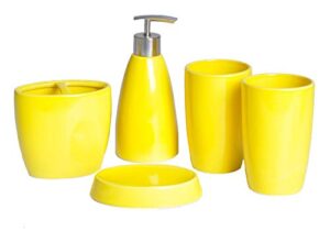 yournelo lovely macaron bathroom accessories set of 5 pcs (yellow)