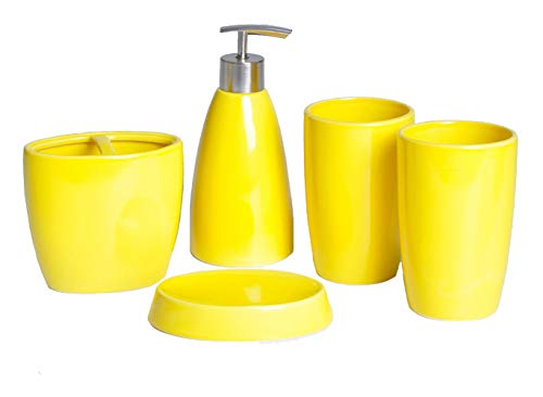 YOURNELO Lovely Macaron Bathroom Accessories Set of 5 Pcs (Yellow)