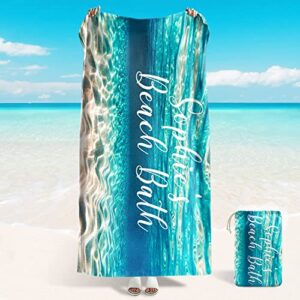 zookao personalized beach towels ocean waves & sand, personalized gifts custom gifts for men,35'' x 72'' microfiber absorbent quick dry personalized beach towels with travel bag