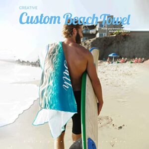 Zookao Personalized Beach Towels Ocean Waves & Sand, Personalized Gifts Custom Gifts for Men,35'' x 72'' Microfiber Absorbent Quick Dry Personalized Beach Towels with Travel Bag