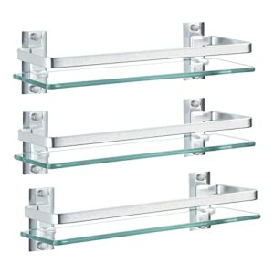 aijaly 3 pack bathroom glass shelf,aluminum tempered glass 0.34in extra thick rectangular 1 tier storage organizer wall mount,silver 15.7in