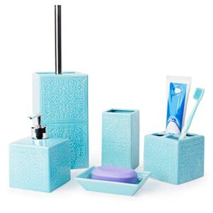 5 pcs-teal blue bathroom accessories sets complete- bathroom accessories set- bathroom accessory set -bathroom accessories- bathroom soap dispenser set