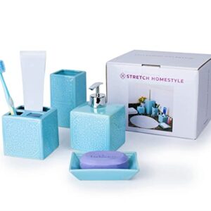 5 Pcs-Teal Blue Bathroom Accessories Sets Complete- Bathroom Accessories Set- Bathroom Accessory Set -Bathroom Accessories- Bathroom soap Dispenser Set