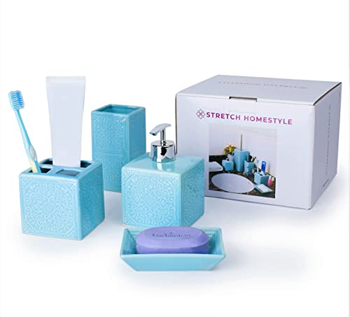 5 Pcs-Teal Blue Bathroom Accessories Sets Complete- Bathroom Accessories Set- Bathroom Accessory Set -Bathroom Accessories- Bathroom soap Dispenser Set