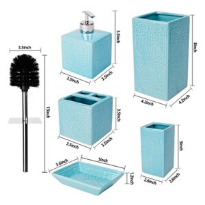 5 Pcs-Teal Blue Bathroom Accessories Sets Complete- Bathroom Accessories Set- Bathroom Accessory Set -Bathroom Accessories- Bathroom soap Dispenser Set