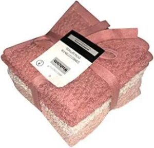 petal cliff set of 8 - popcorn weave washcloths designed to exfoliate your hands, body or face - extra absorbent ring spun cotton - size 12" x 12". (coral, sand, rose)