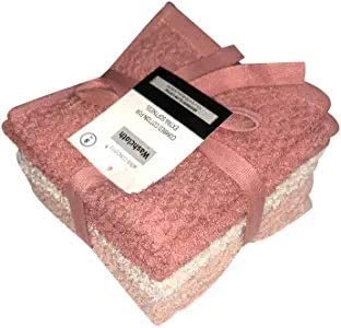 Petal Cliff Set of 8 - Popcorn Weave Washcloths Designed to exfoliate Your Hands, Body or face - Extra Absorbent Ring Spun Cotton - Size 12" X 12". (Coral, Sand, Rose)