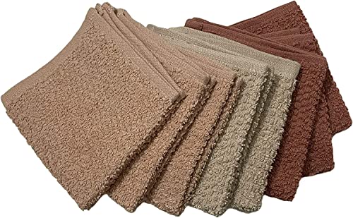 Petal Cliff Set of 8 - Popcorn Weave Washcloths Designed to exfoliate Your Hands, Body or face - Extra Absorbent Ring Spun Cotton - Size 12" X 12". (Coral, Sand, Rose)