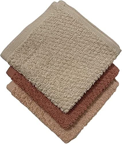 Petal Cliff Set of 8 - Popcorn Weave Washcloths Designed to exfoliate Your Hands, Body or face - Extra Absorbent Ring Spun Cotton - Size 12" X 12". (Coral, Sand, Rose)