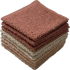 Petal Cliff Set of 8 - Popcorn Weave Washcloths Designed to exfoliate Your Hands, Body or face - Extra Absorbent Ring Spun Cotton - Size 12" X 12". (Coral, Sand, Rose)