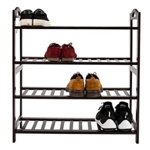 ZKTYQUIHE Bamboo 16-Pairs 4-Tier Shoe Rack, Wooden Shoe Shelf Storage Organizer, for Entryway, Hallway, and Closet Shoe Stand Wooden Stackable Shoe Shelf Shoe Storage Organizer