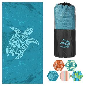 decomen beach towel, microfiber beach towels, oversized lightweight quick dry (73" x 35") sand proof, absorbent, compact, beach blanket, lightweight towel for the swimming, sports, beach-sea turtle
