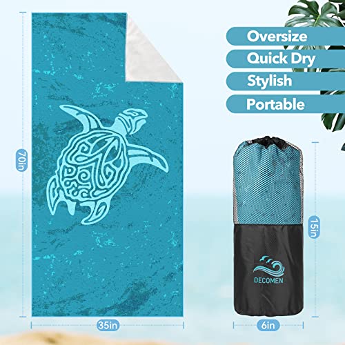 DECOMEN Beach Towel, Microfiber Beach Towels, Oversized Lightweight Quick Dry (73" x 35") Sand Proof, Absorbent, Compact, Beach Blanket, Lightweight Towel for The Swimming, Sports, Beach-Sea Turtle